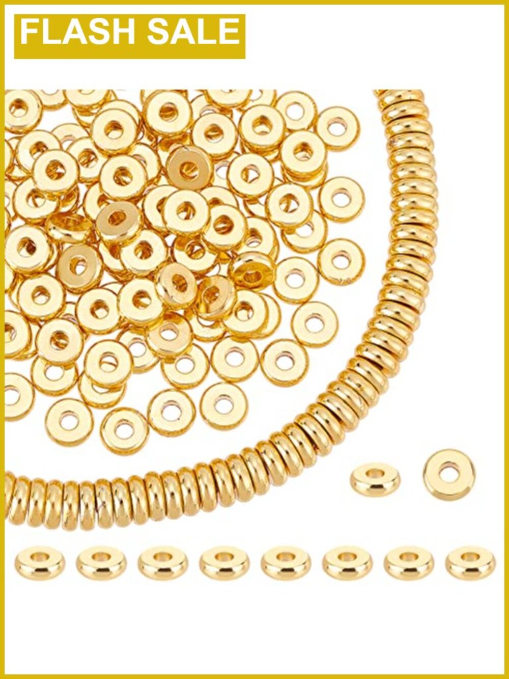 150pcs 18K Gold Plated Flat Heishi Spacer Beads 6mm for Bracelet Necklace